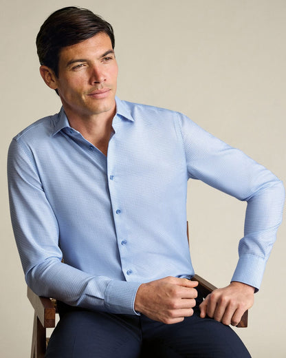 Semi-Cutaway Collar Non-Iron Stretch Texture Slim Fit Shirt – Sky Blue