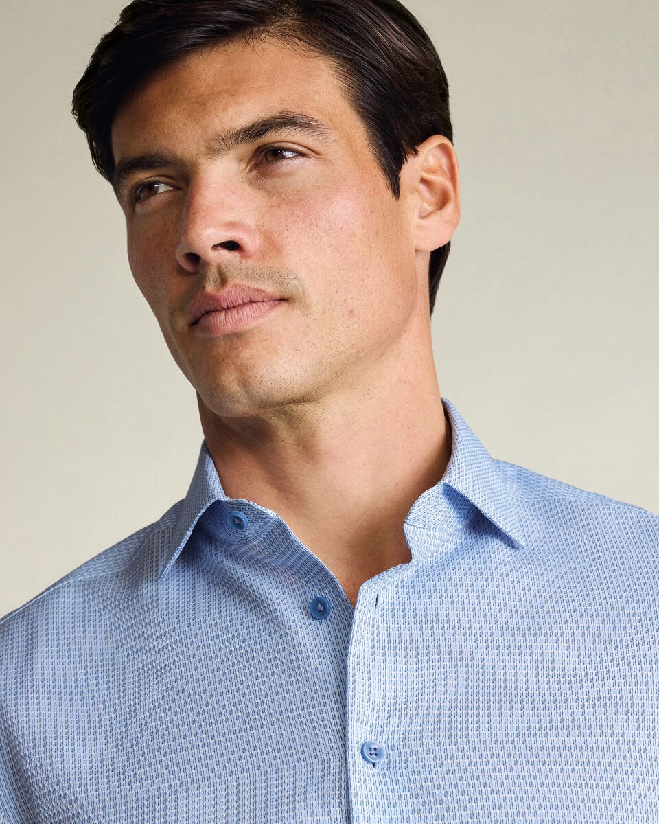 Semi-Cutaway Collar Non-Iron Stretch Texture Slim Fit Shirt – Sky Blue