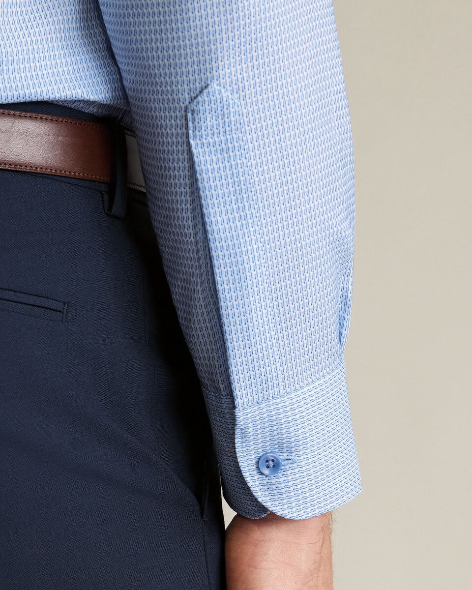 Semi-Cutaway Collar Non-Iron Stretch Texture Slim Fit Shirt – Sky Blue