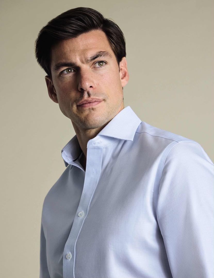 Cutaway Collar Non-Iron Stretch Greenwich Weave Slim Fit Shirt – Light Blue