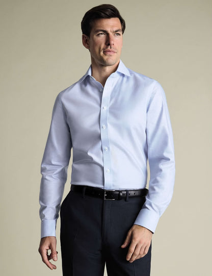 Cutaway Collar Non-Iron Stretch Greenwich Weave Slim Fit Shirt – Light Blue