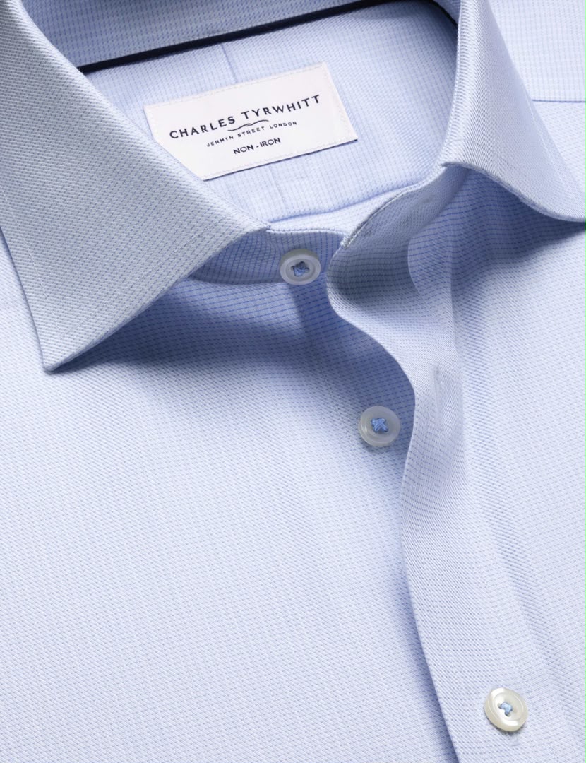 Cutaway Collar Non-Iron Stretch Greenwich Weave Slim Fit Shirt – Light Blue