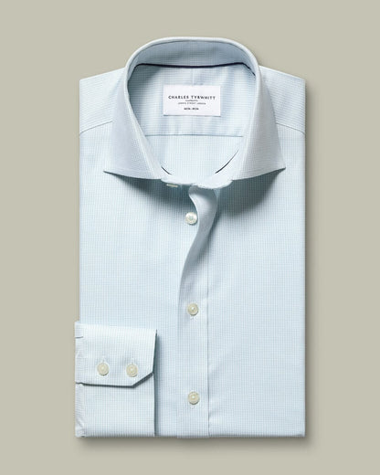 Cutaway Collar Non-Iron Stretch Greenwich Weave Slim Fit Shirt – Aqua
