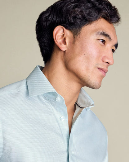 Cutaway Collar Non-Iron Stretch Greenwich Weave Slim Fit Shirt – Aqua