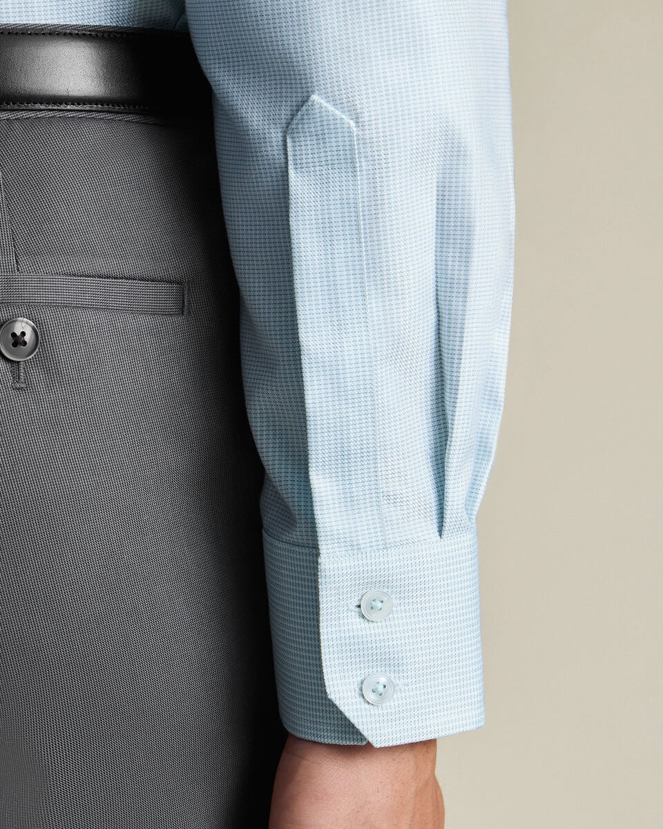 Cutaway Collar Non-Iron Stretch Greenwich Weave Slim Fit Shirt – Aqua