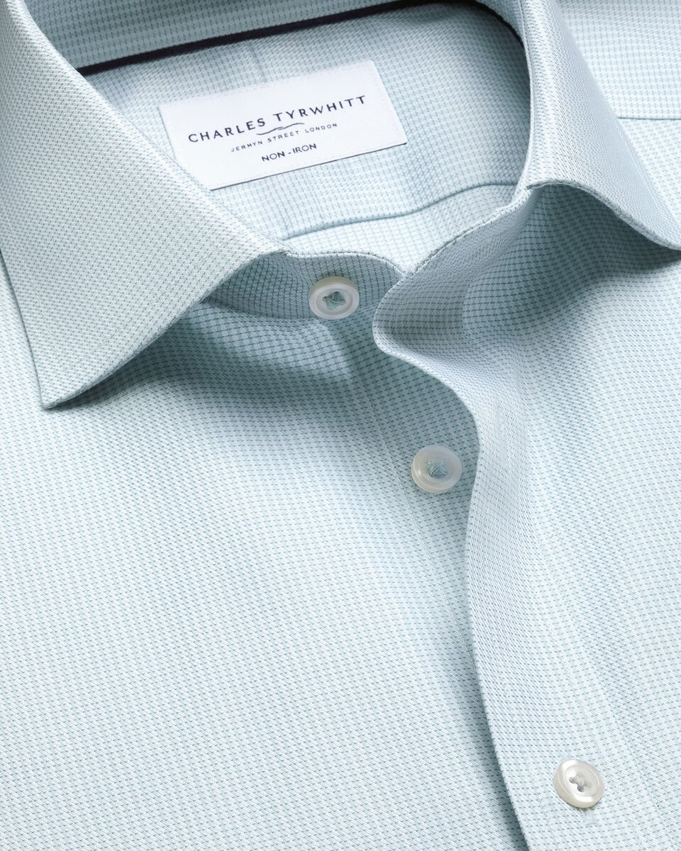 Cutaway Collar Non-Iron Stretch Greenwich Weave Slim Fit Shirt – Aqua