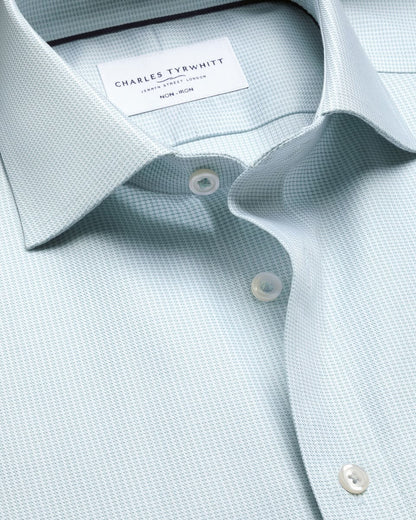 Cutaway Collar Non-Iron Stretch Greenwich Weave Slim Fit Shirt – Aqua