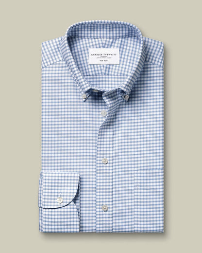 Button-Down Collar Non-Iron Stretch Oxford Check Slim Fit Shirt - Mid Blue