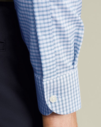 Button-Down Collar Non-Iron Stretch Oxford Check Slim Fit Shirt - Mid Blue