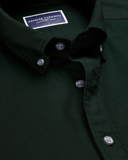Non-Iron Stretch Washed Oxford Slim Fit Shirt - Forest Green