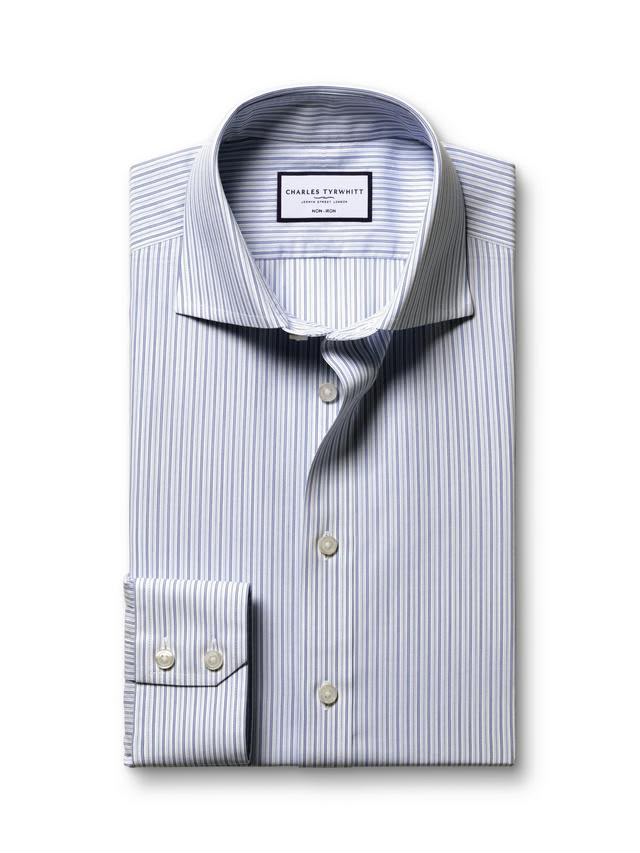 Non-Iron Stripe Cotton Slim Fit Shirt - Mid Blue