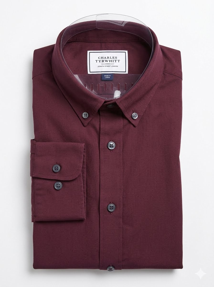 Button-Down Poplin Twill Slim Fit Shirt - Burgundy