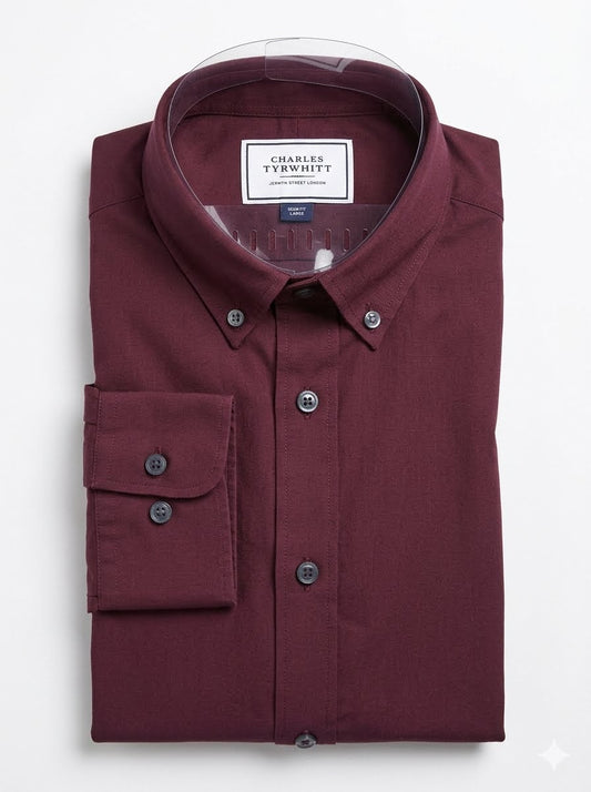 Button-Down Poplin Twill Slim Fit Shirt - Burgundy