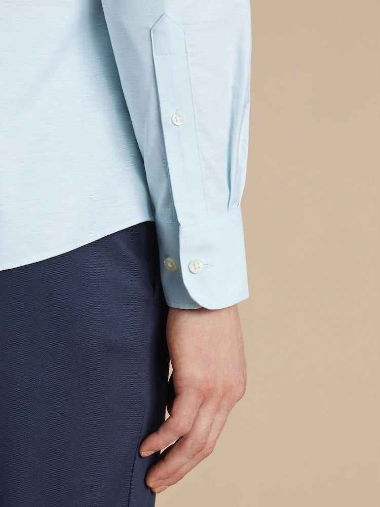 Button-Down Plain Non Iron Stretch Oxford Slim Fit Shirt - Blue