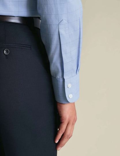Semi-Cutaway Non-Iron Pure Cotton Twill Check Slim Fit Shirt - Mid Blue