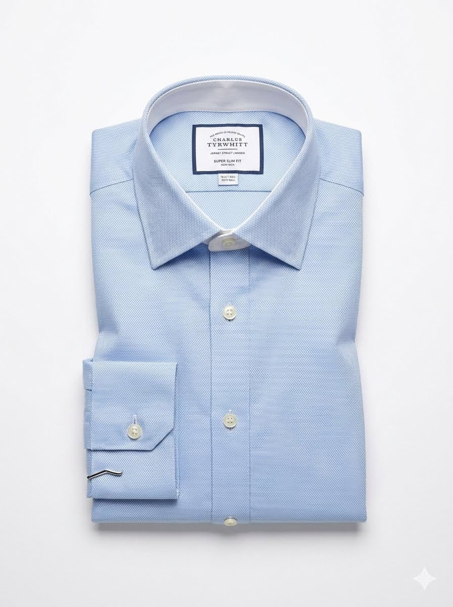 Non-Iron Dobby Super Slim Fit Shirt - Blue