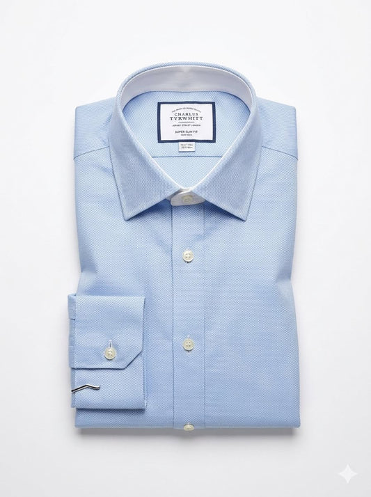 Non-Iron Dobby Super Slim Fit Shirt - Blue