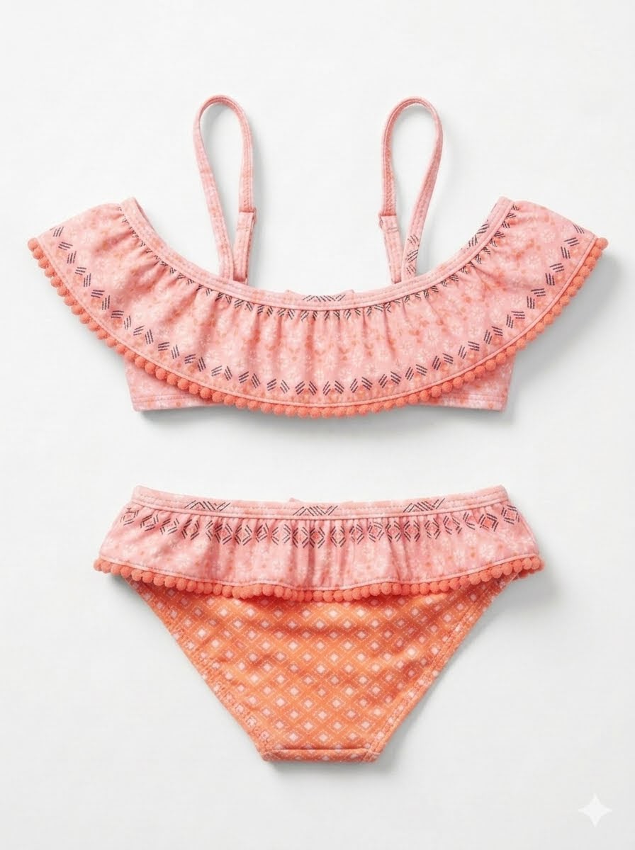 Peach Printed Two-Piece Swimsuit