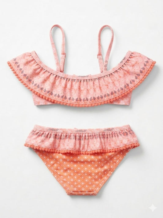 Peach Printed Two-Piece Swimsuit