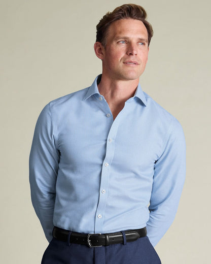 Double Cuff Non Iron Stretch Burlington Weave Slim Fit Shirt - Cornflower Blue