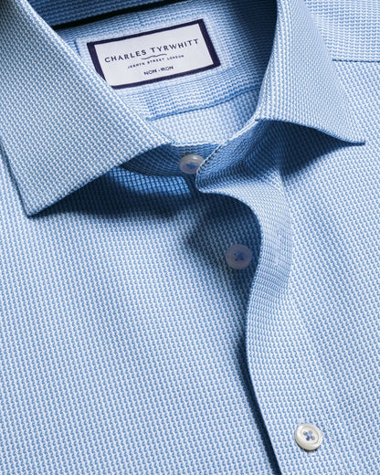 Double Cuff Non Iron Stretch Burlington Weave Slim Fit Shirt - Cornflower Blue