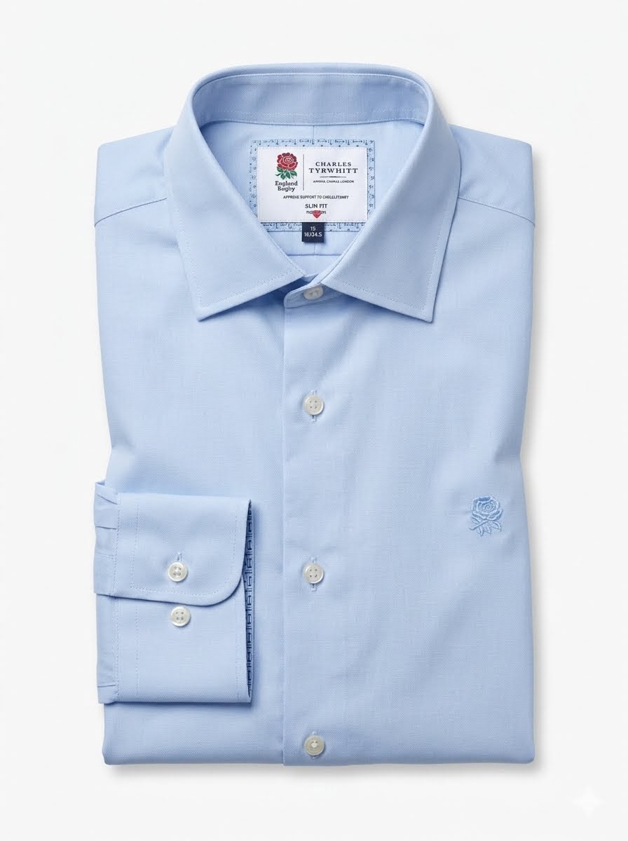 England Rugby Poplin Slim Fit Shirt - Sky Blue