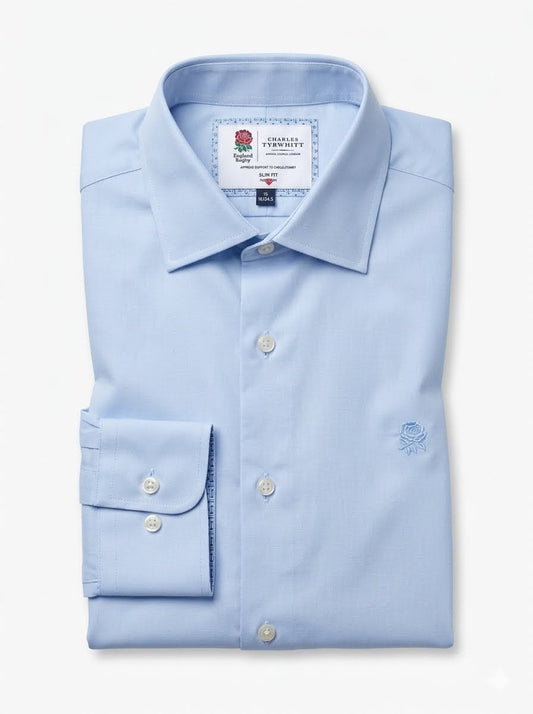 England Rugby Poplin Slim Fit Shirt - Sky Blue