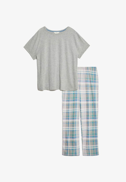 Rich Leaf Print Pyjamas Set - Grey