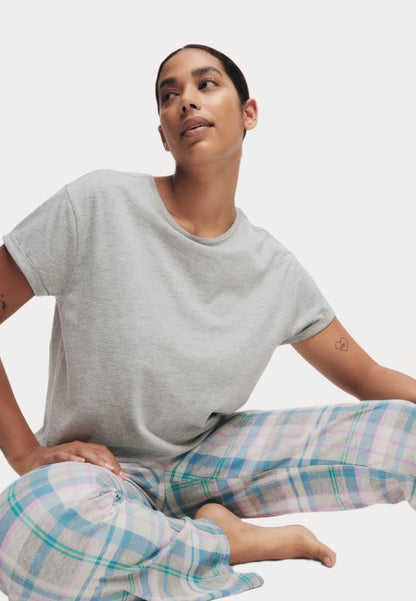 Rich Leaf Print Pyjamas Set - Grey