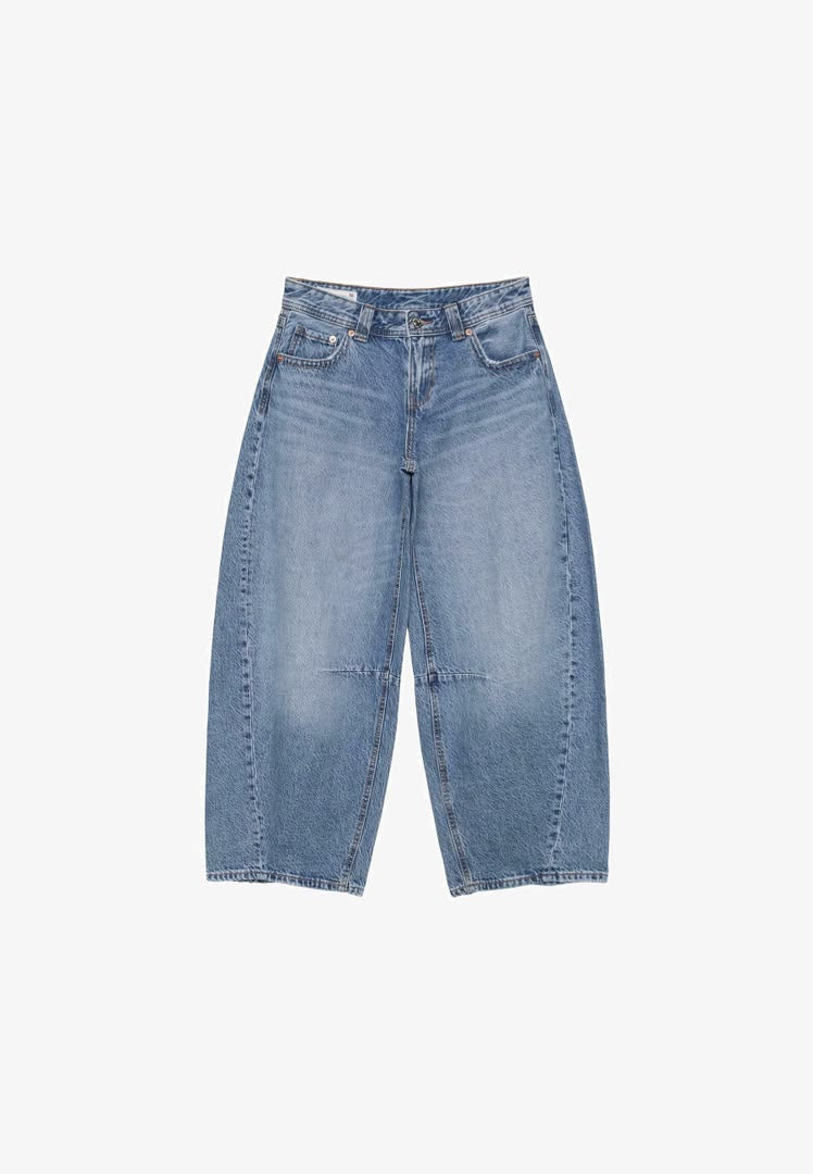 Low-Rise Balloon Fit Jeans - Mottled Dark Blue