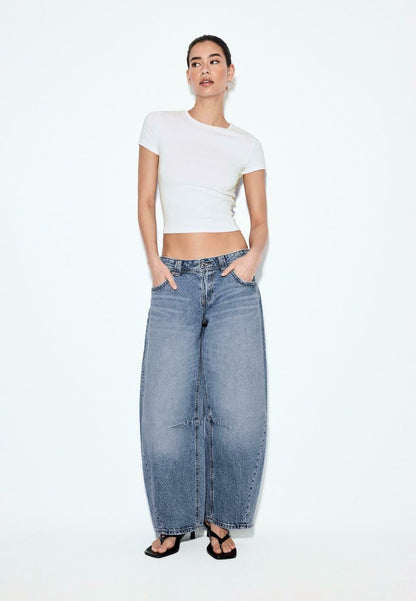 Low-Rise Balloon Fit Jeans - Mottled Dark Blue