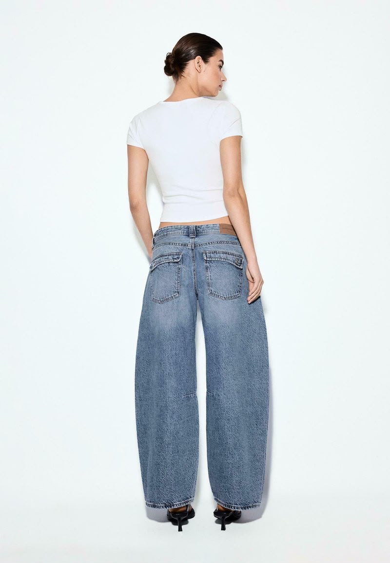 Low-Rise Balloon Fit Jeans - Mottled Dark Blue