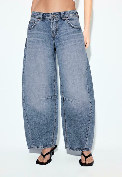 Low-Rise Balloon Fit Jeans - Mottled Dark Blue
