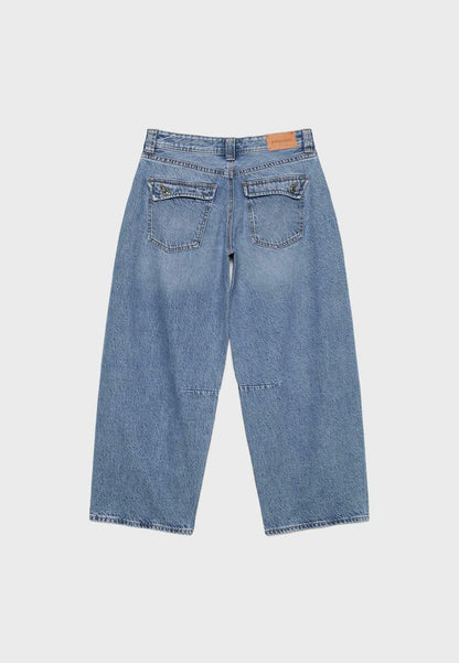 Low-Rise Balloon Fit Jeans - Mottled Dark Blue