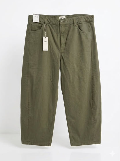 Barrel-Leg Horseshoe Short Jean - Olive Green