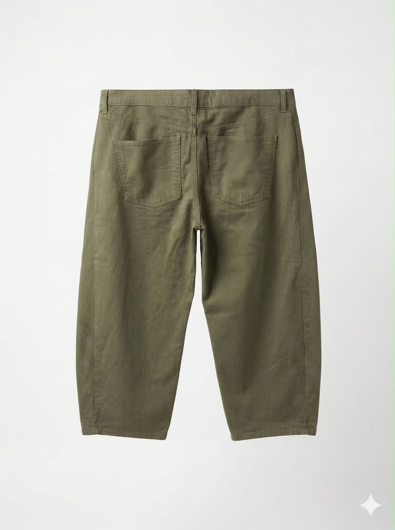 Barrel-Leg Horseshoe Short Jean - Olive Green