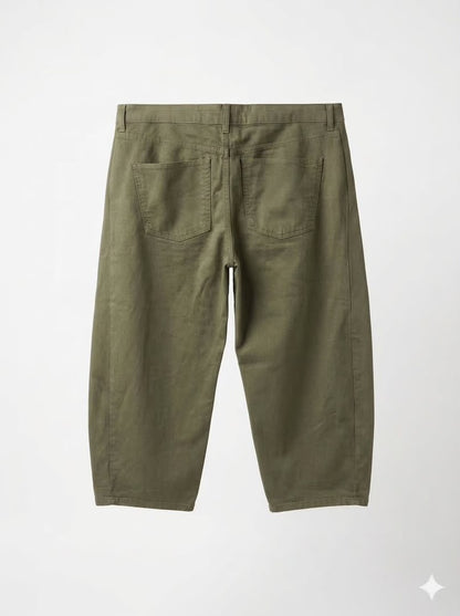 Barrel-Leg Horseshoe Short Jean - Olive Green