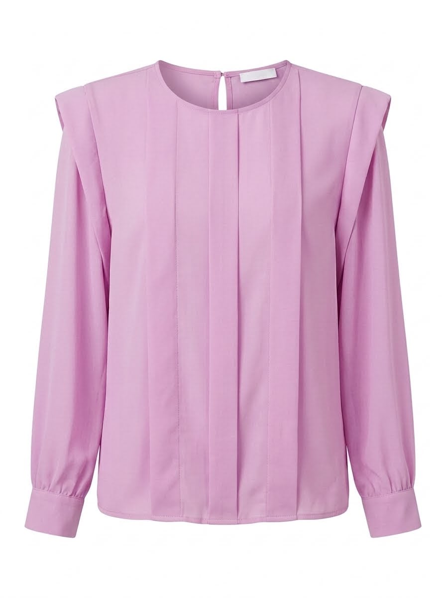 Pleated Long-Sleeve Blouse