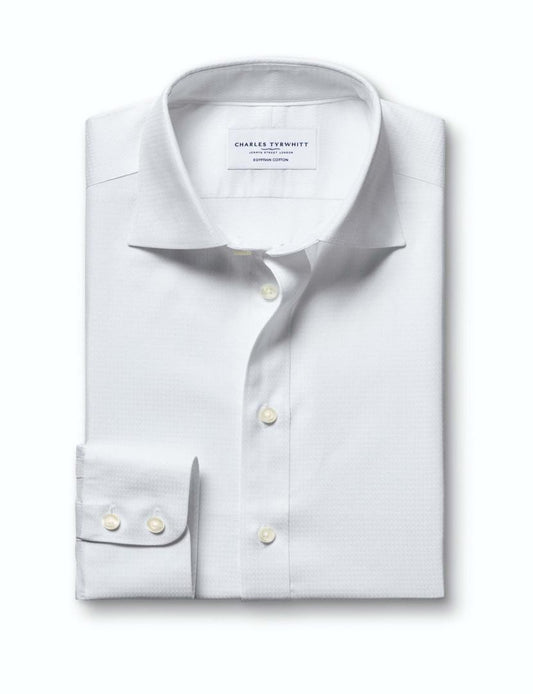Pure Egyptian Cotton Textured Luxury Extra Slim Fit Shirt - White
