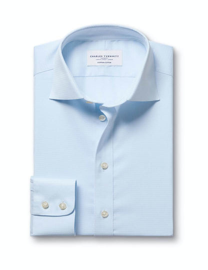 Pure Egyptian Cotton Textured Luxury Slim Fit Shirt - Light Blue