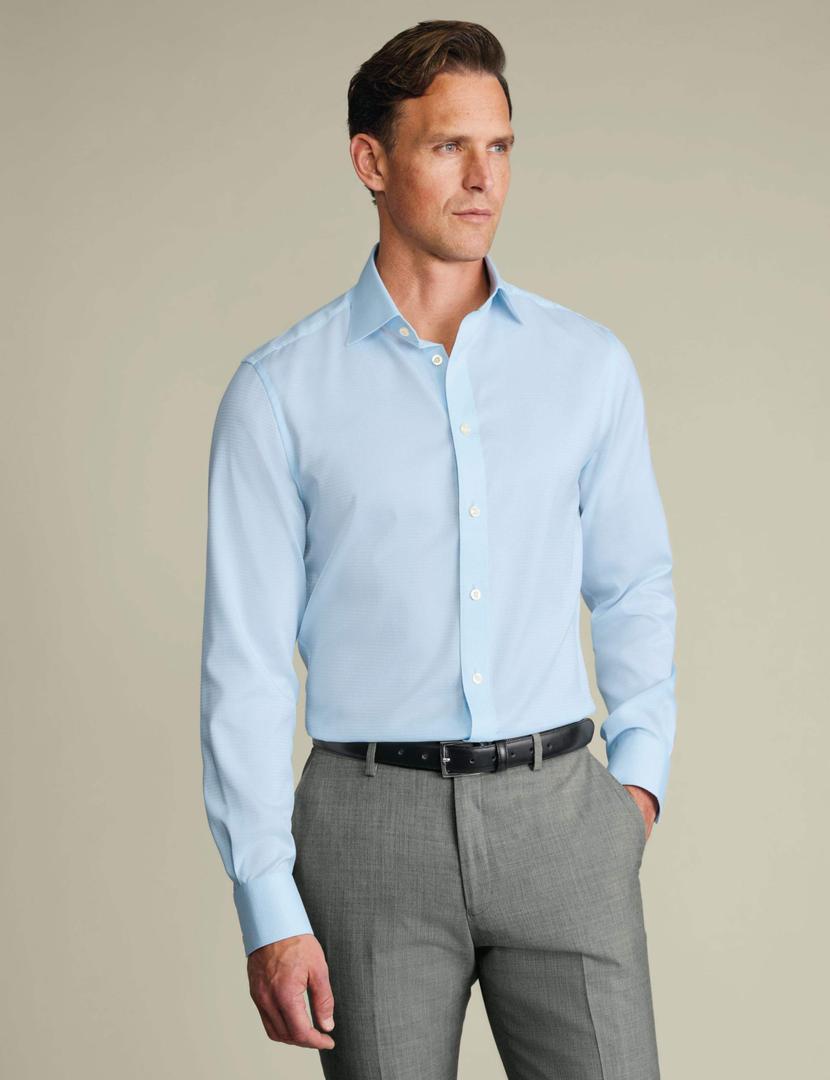 Pure Egyptian Cotton Textured Luxury Slim Fit Shirt - Light Blue