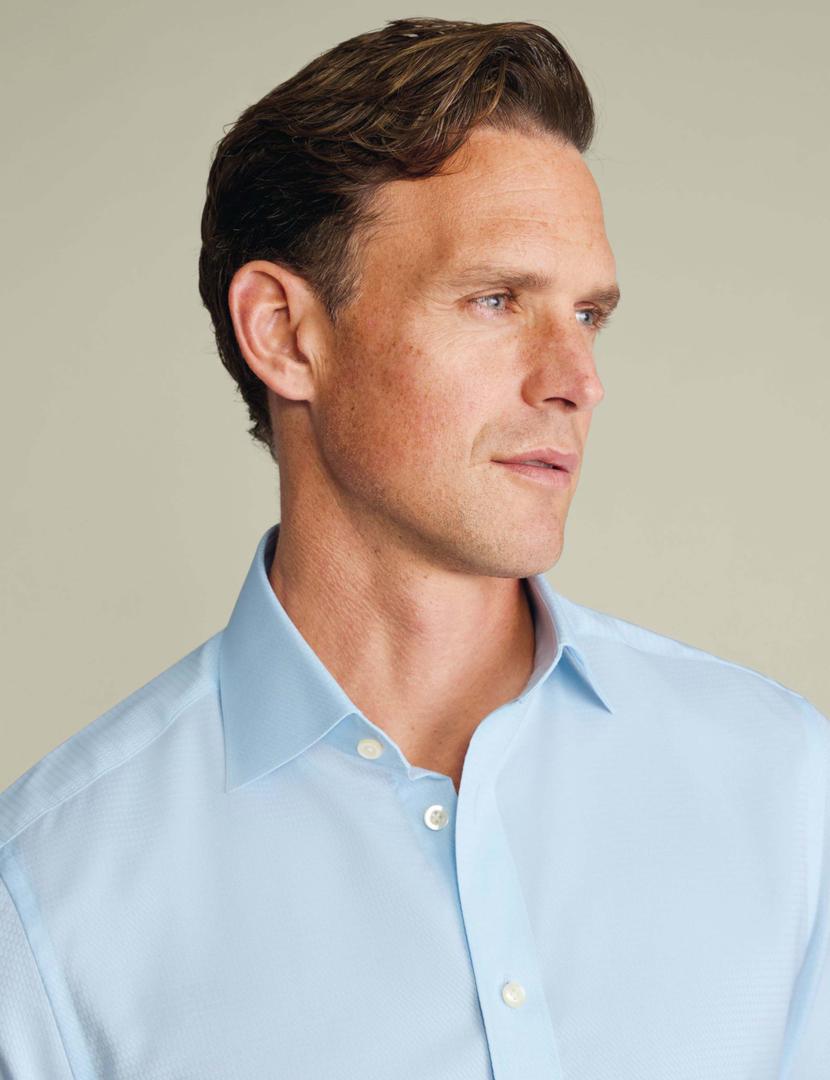 Pure Egyptian Cotton Textured Luxury Slim Fit Shirt - Light Blue