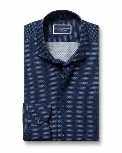 Non-Iron Geo Print Classic Fit Shirt - Navy Blue