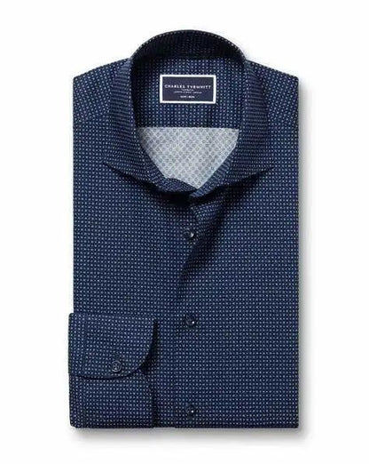 Non-Iron Geo Print Classic Fit Shirt - Navy Blue