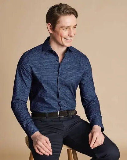Non-Iron Geo Print Classic Fit Shirt - Navy Blue