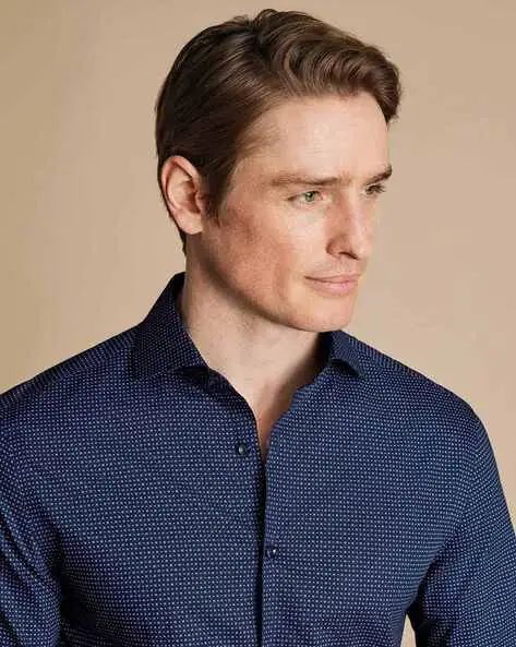 Non-Iron Geo Print Classic Fit Shirt - Navy Blue