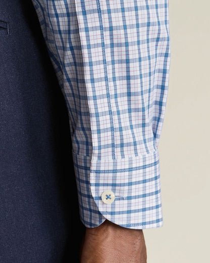 Button-Down Collar Non-Iron Stretch Pinpoint Oxford Check Slim Fit Shirt - Blue