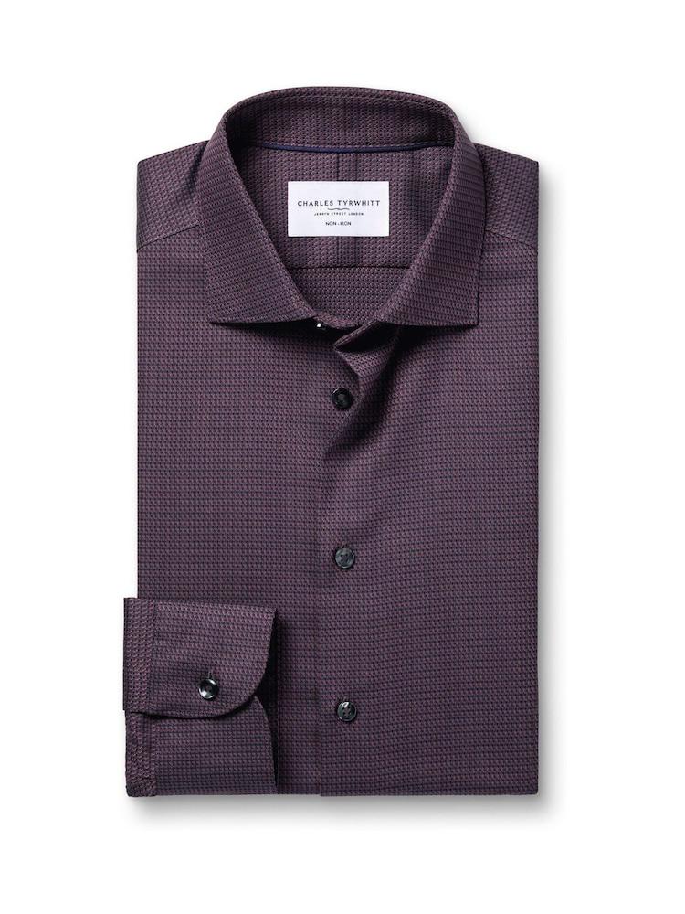 Non-Iron Stretch Texture Slim Fit Shirt - Purple