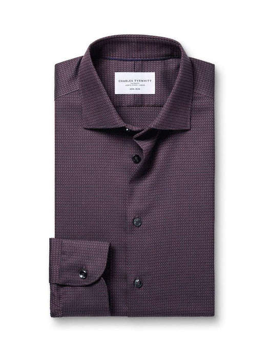 Non-Iron Stretch Texture Slim Fit Shirt - Purple