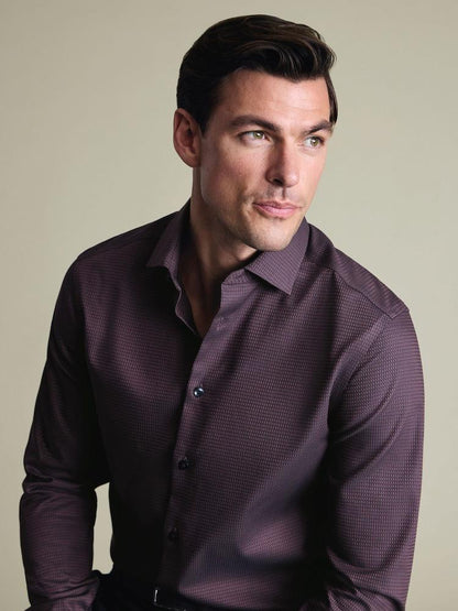 Non-Iron Stretch Texture Slim Fit Shirt - Purple